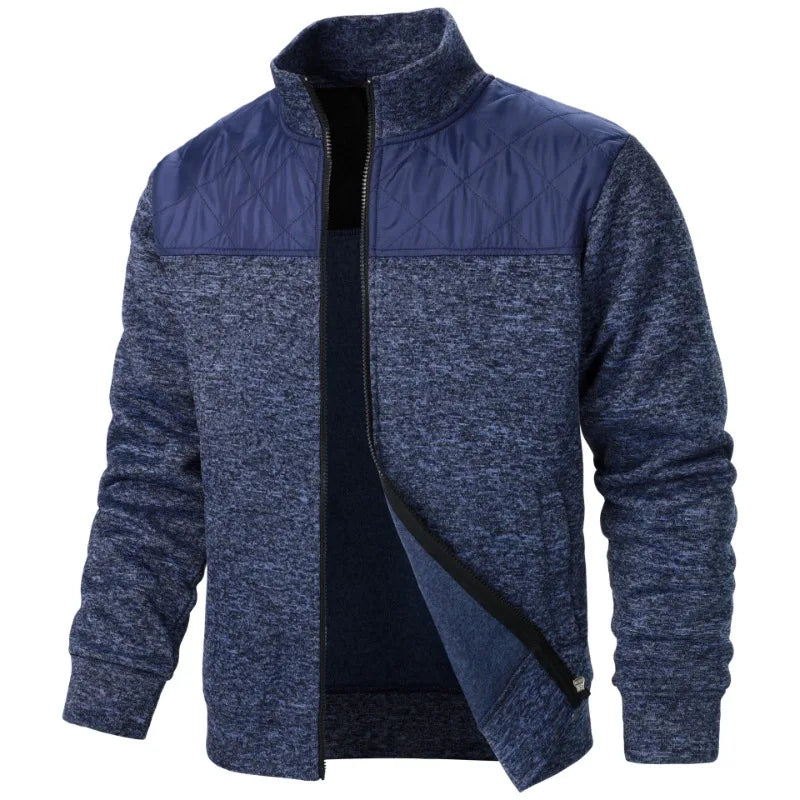 Sudaderas de retales para hombre, chaqueta con cuello levantado, cárdigan ajustado, ropa de calle, ropa deportiva, abrigo informal con cremallera, chándal para exteriores para hombre