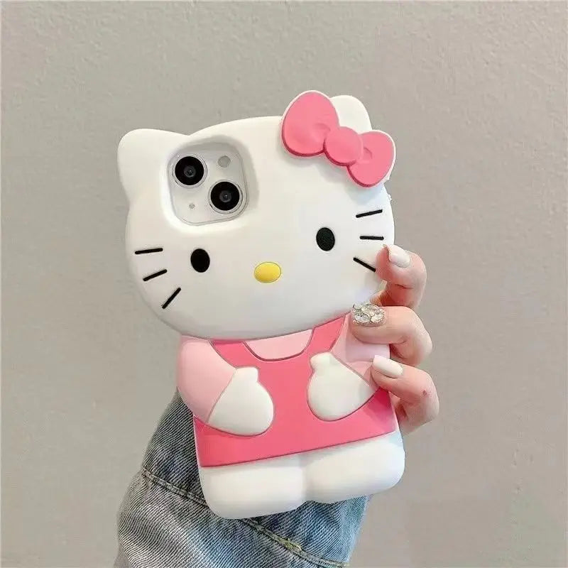 Funda de teléfono suave de silicona 3D con lazo Kitty Cat para iPhone 17 Pro Max 16 15 14 Plus 13 Mini 12 11 7 8 4 4S 5 5S X XR SE