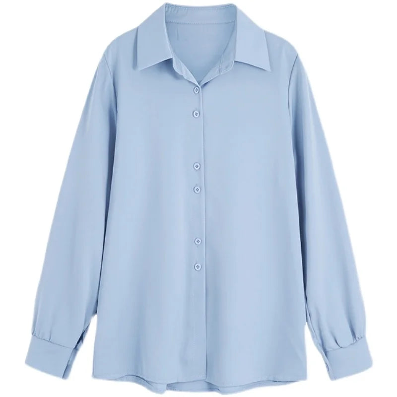 Camisas de talla grande, moda Primavera Verano, blusa holgada de manga larga para mujer, Tops informales de gasa, camisas de oficina para mujer