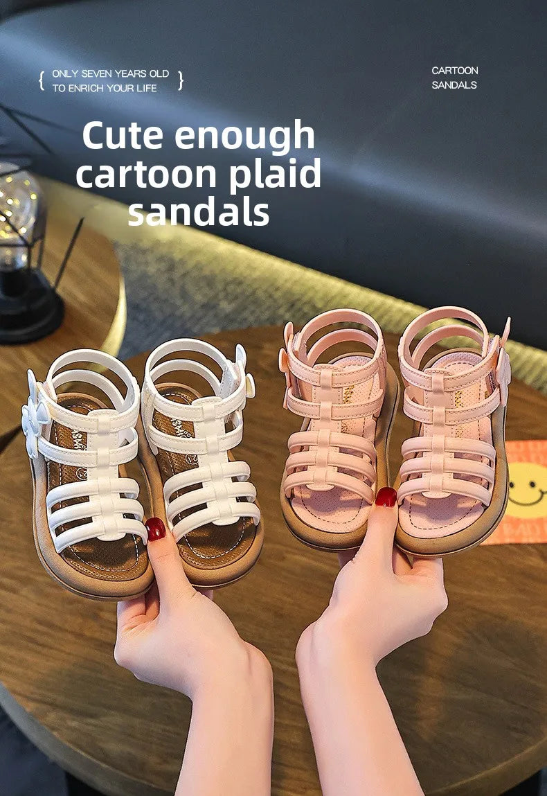 Sandalias de verano para niñas de 1 a 10 años, zapatos bonitos y versátiles de princesa a la moda para estudiantes, Sandalias planas, calzado informal
