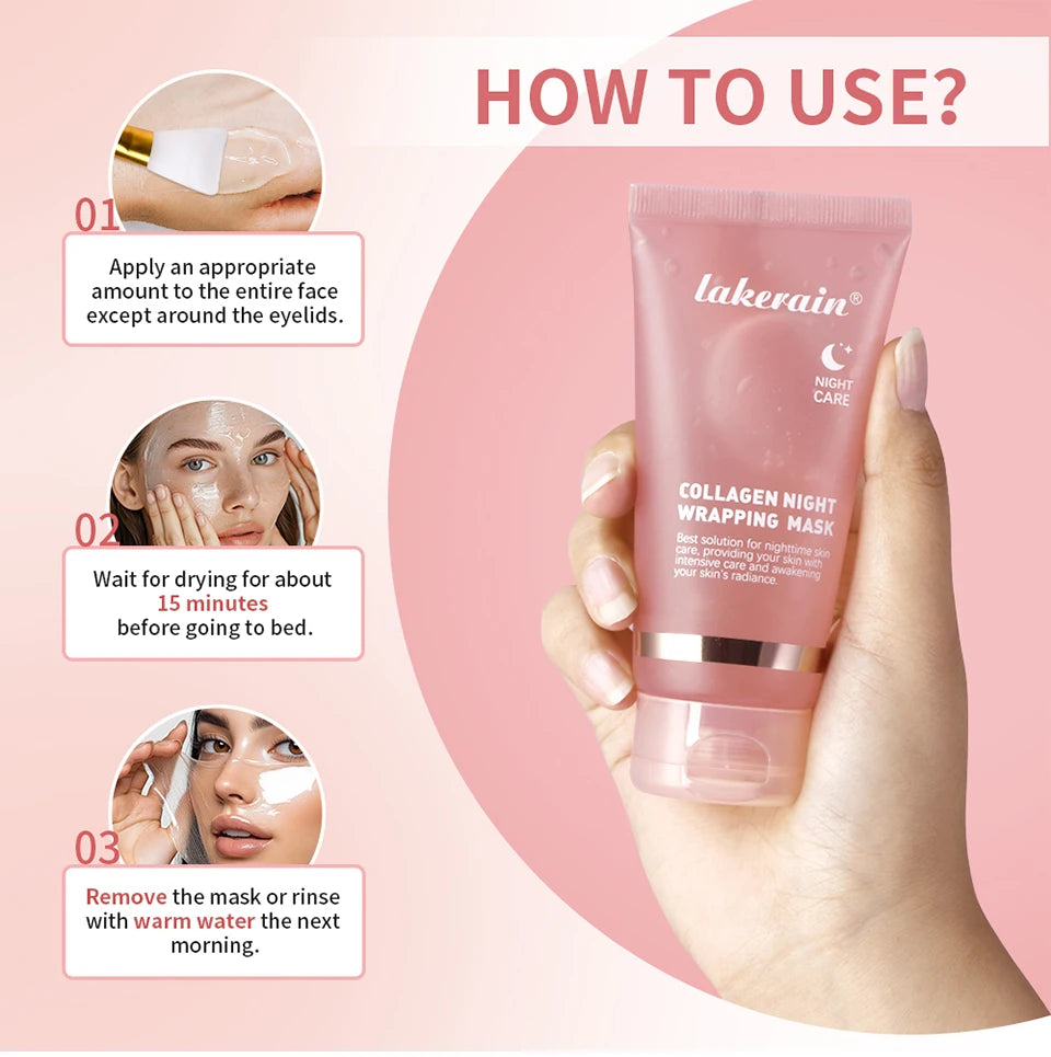 Mascarilla Facial Nocturna de Colágeno, Exfoliante, Hidratante, Reduce las Líneas Finas, la Sequedad, Hidratación, Iluminadora, Cuidado de la Piel Coreano