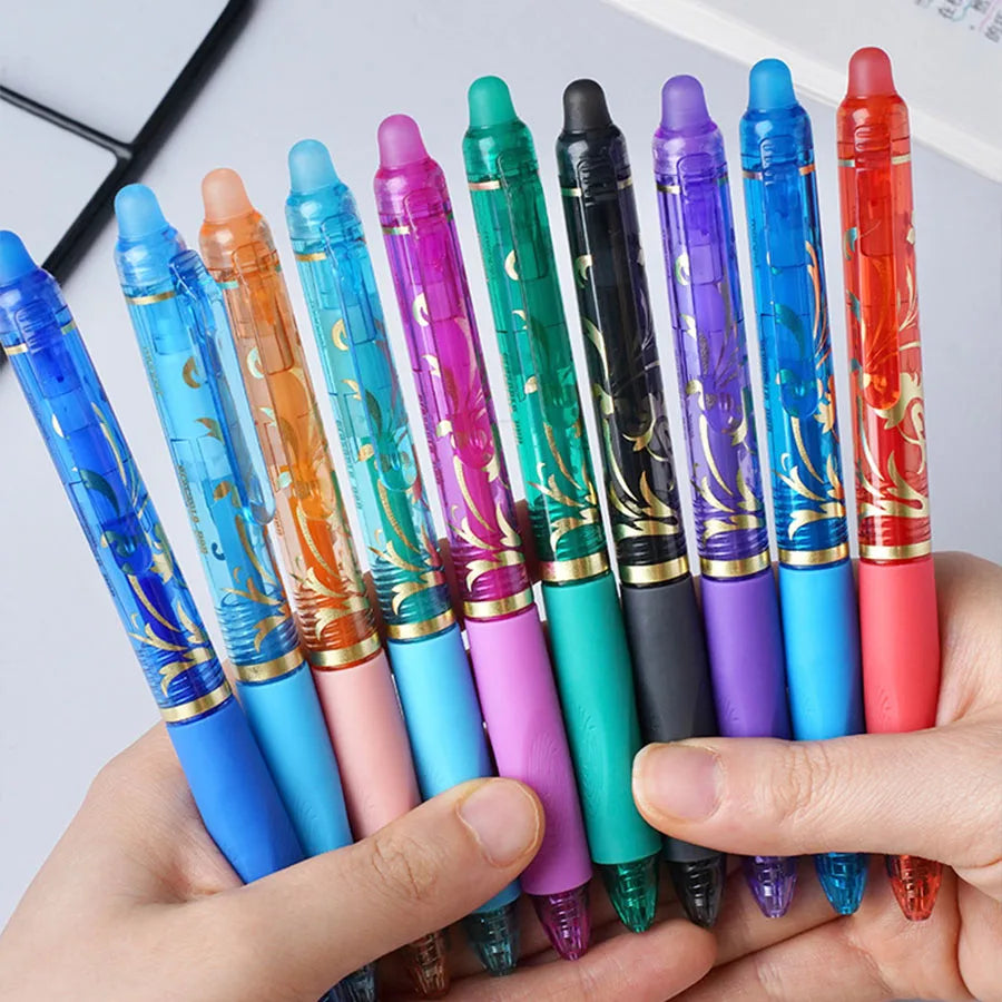 Juego de bolígrafos retráctiles borrables de color, 10 Uds., con recambios, escritura de dientes de punta extrafina de 0,5mm, perfecto para útiles escolares