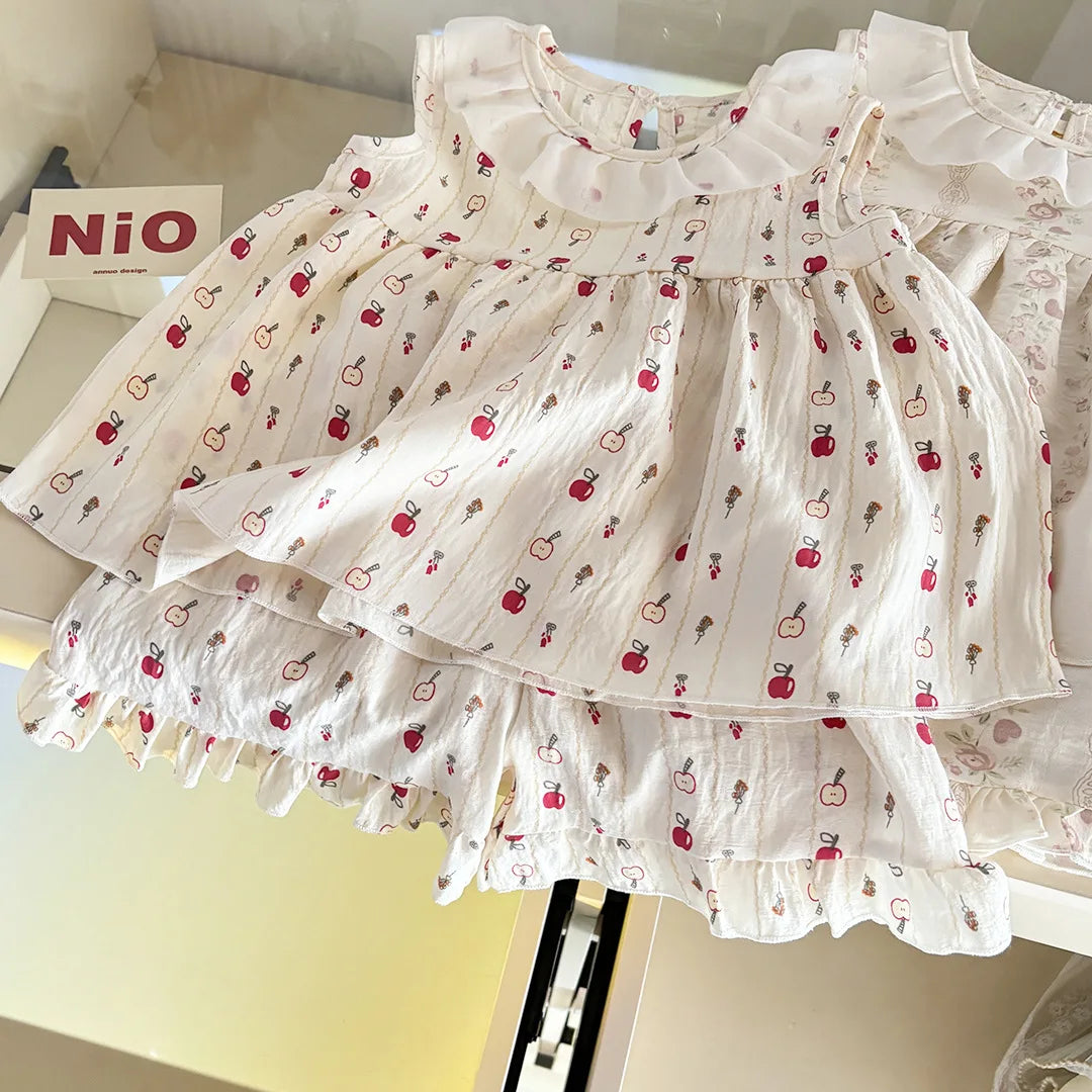 Conjunto de Ropa Infantil de 2 Piezas con Estampado Completo para Niñas de 1 a 10 Años, Verano 2026, Sin Mangas, Tela Suave y Transpirable, Diseño Lindo, Ropa para el Hogar