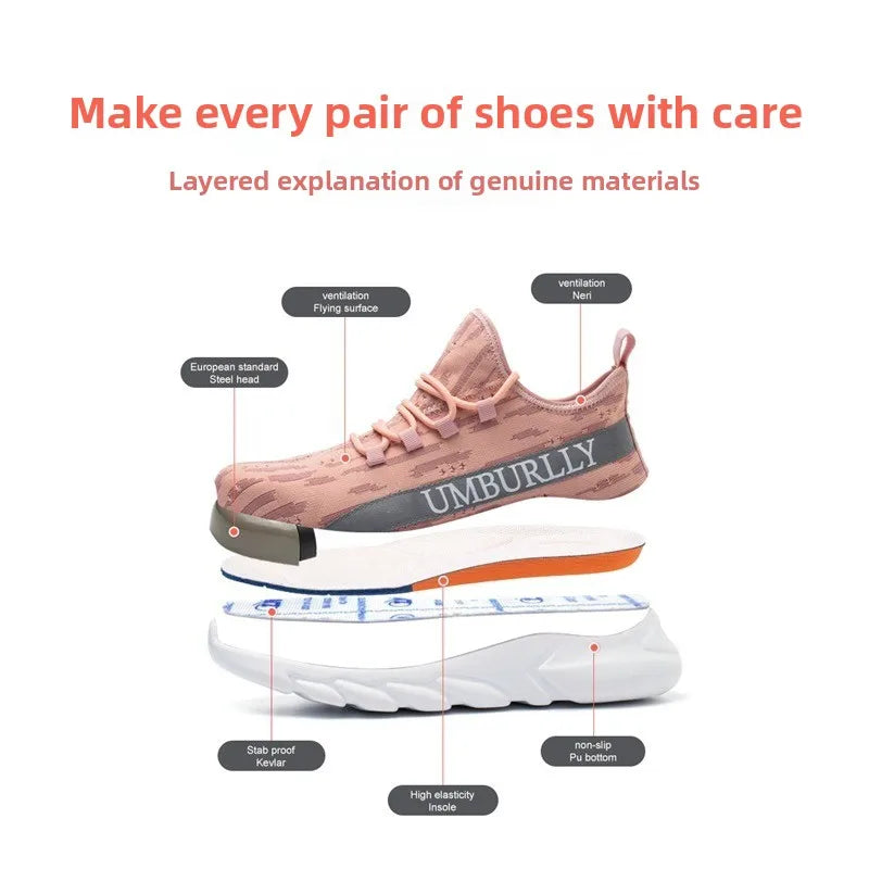 Zapatos de protección laboral para mujer, antigolpes, antiperforación, ligeros, transpirables, duraderos, cómodos zapatos de trabajo