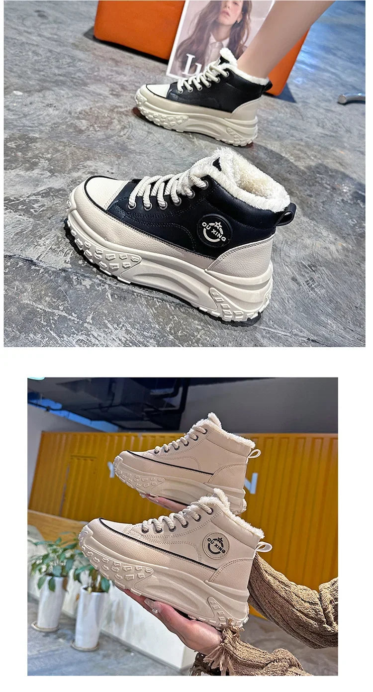 Botas planas de nuevo estilo para mujer, zapatos de algodón cálidos y gruesos con forro polar, zapatos blancos pequeños de alta calidad, Hx-q037, invierno 2023