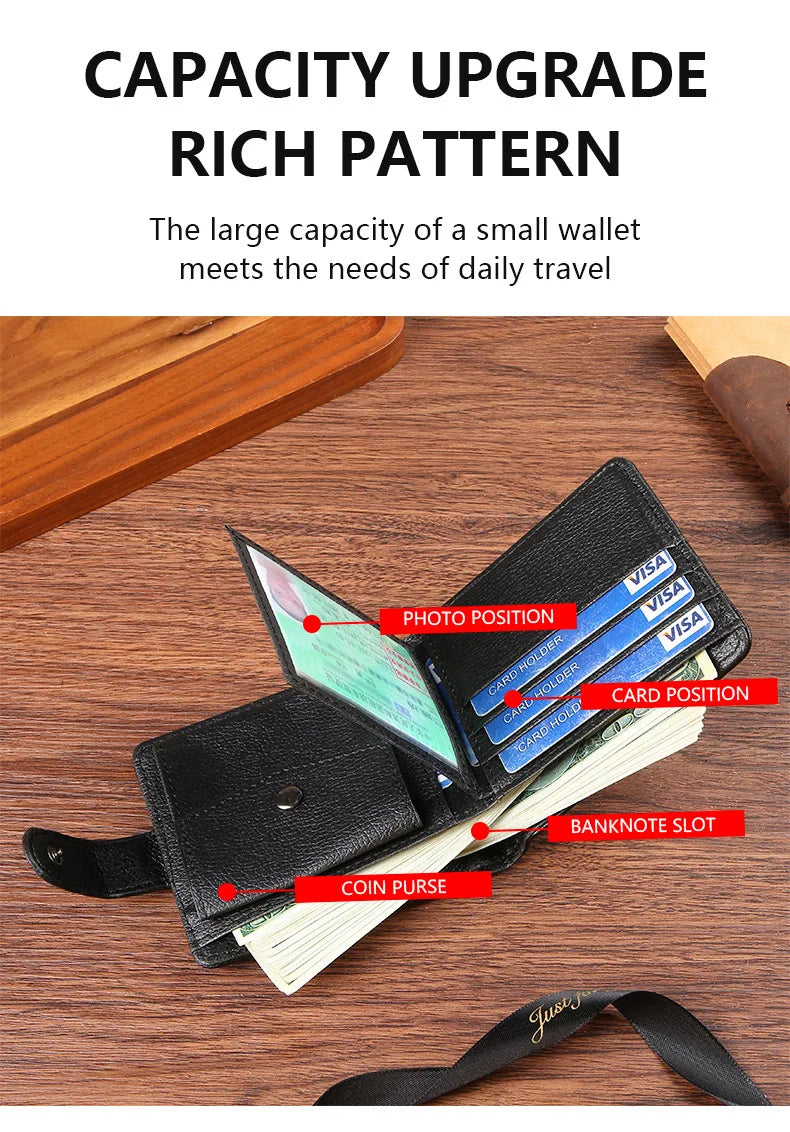 Cartera Vintage para hombre, billeteras de cuero con cerrojo corto para hombre, monedero duradero informal, tarjeteros de identificación para foto delgada, monedero con Clip para dinero