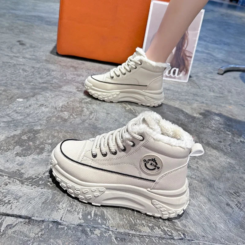 Botas planas de nuevo estilo para mujer, zapatos de algodón cálidos y gruesos con forro polar, zapatos blancos pequeños de alta calidad, Hx-q037, invierno 2023