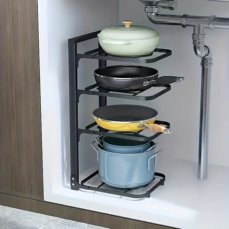 Organizador de estante de ollas ajustable, estante de almacenamiento de ollas de acero inoxidable para cocina, organizador de ollas y sartenes para el hogar multicapa para Cocina