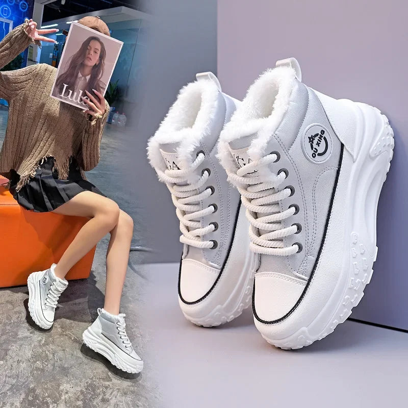 Botas planas de nuevo estilo para mujer, zapatos de algodón cálidos y gruesos con forro polar, zapatos blancos pequeños de alta calidad, Hx-q037, invierno 2023
