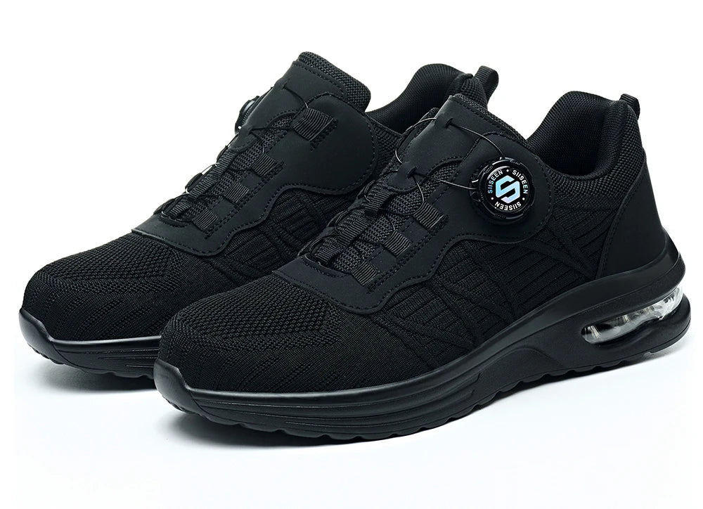 Nuevos zapatos de seguridad con hebilla giratoria para hombre, botas de trabajo ligeras antiimpacto y antiperforación, diseño deportivo de moda para exteriores profesionales