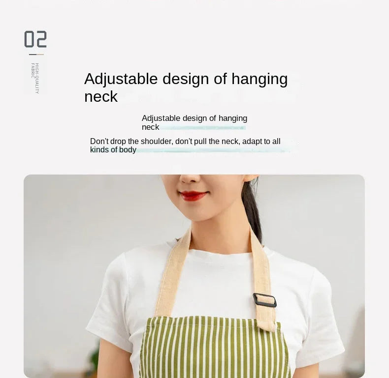 Delantal de lino a rayas para el hogar, sin mangas, cuello colgante, elasticidad ajustable, cocina, jardinería, delantal de estilo japonés nuevo
