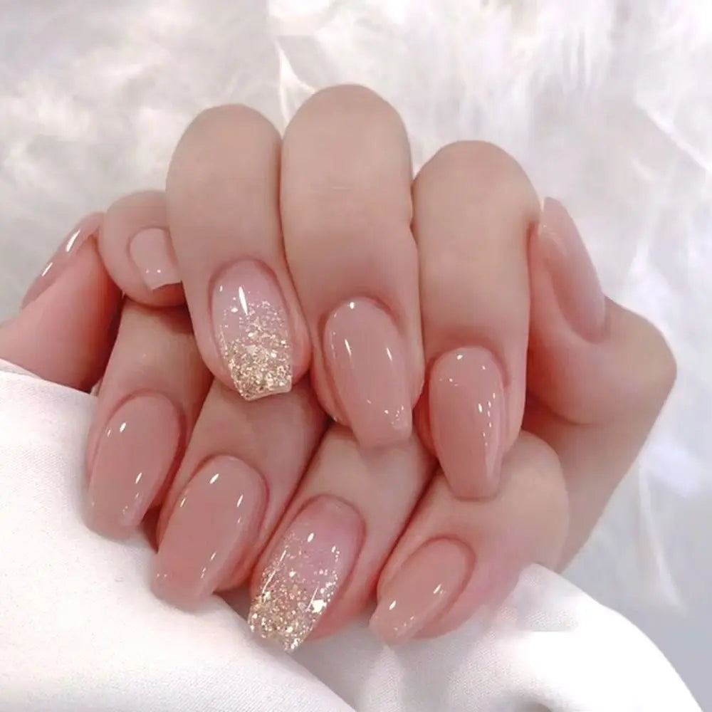 24 Uñas Postizas Degradadas Francesas Estilo Bailarina, Resistentes al Agua, Forma Ataúd Mediano, Uñas Falsas, Puntas de Uñas a Presión