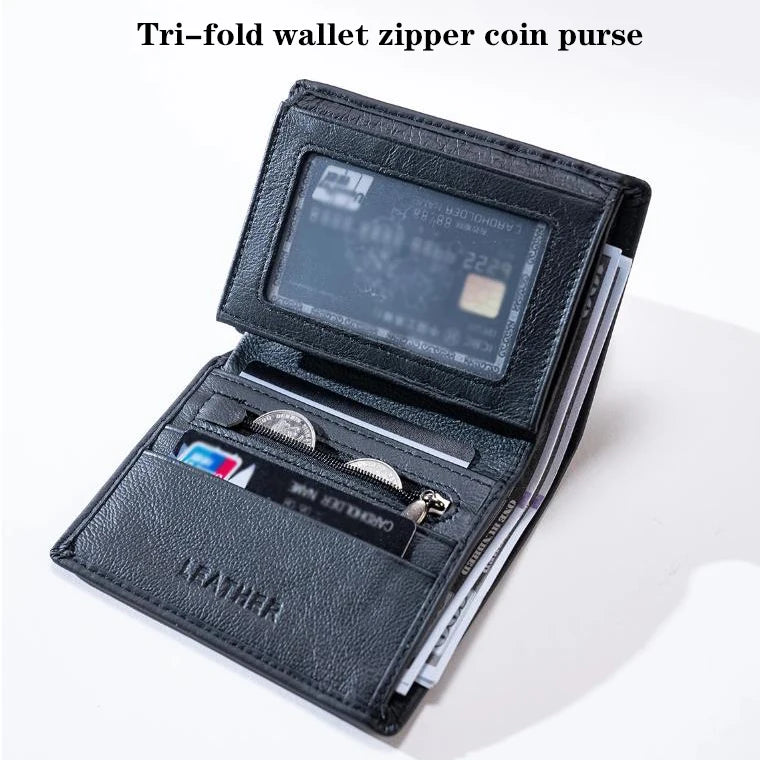 Cartera para hombre, billeteras de cuero genuino para hombre, monedero con cremallera, billeteras de negocios verticales, tarjetero antirrobo RFID, monedero