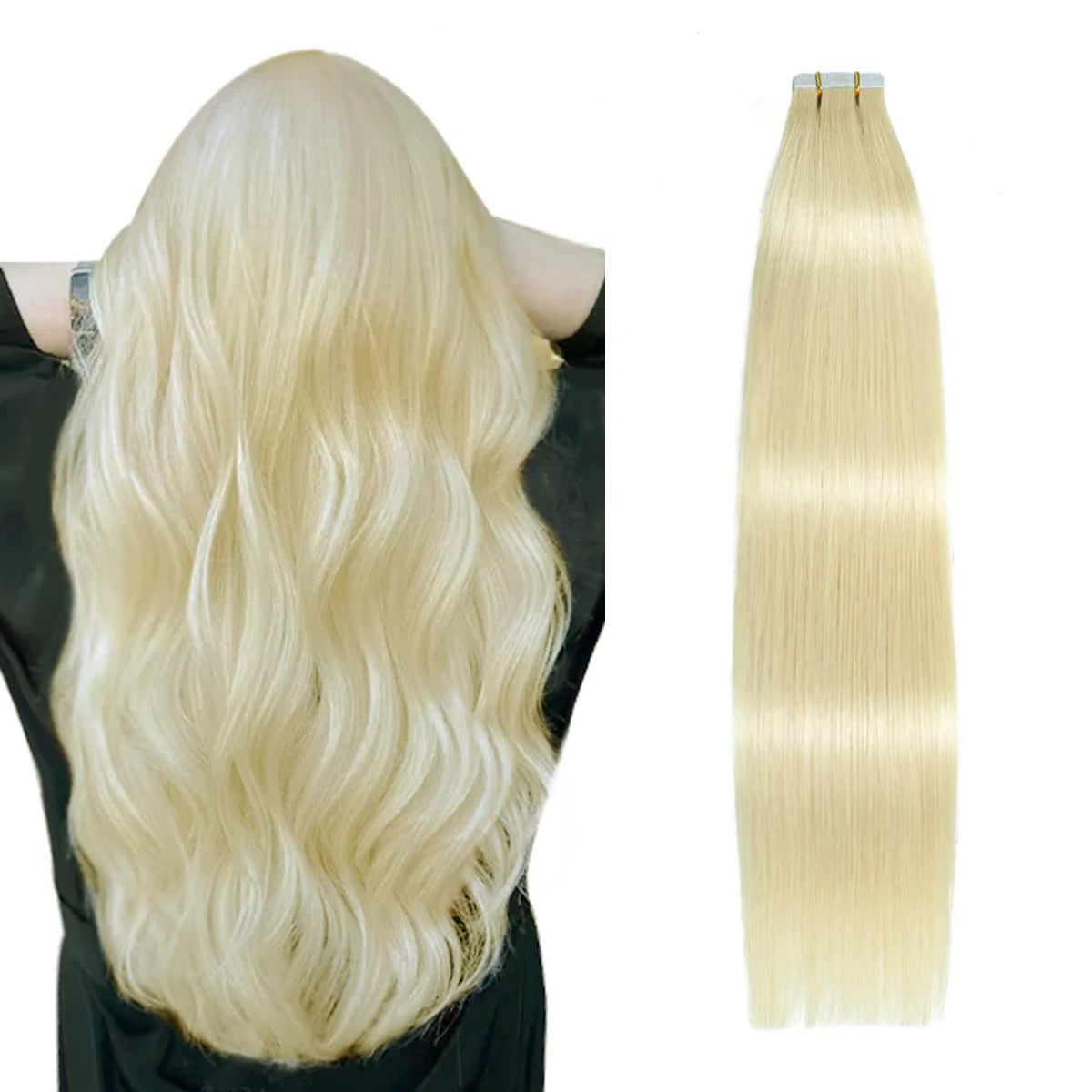 Extensiones de cabello con cinta Invisible, extensiones de cabello Remy Real para mujeres, postizos rectos de color rubio ceniza mezclado rubio platino