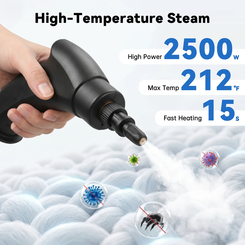 Limpiador a Vapor de Alta Temperatura de 2500W, 110V, Portátil, con Múltiples Accesorios, Enchufe Estadounidense