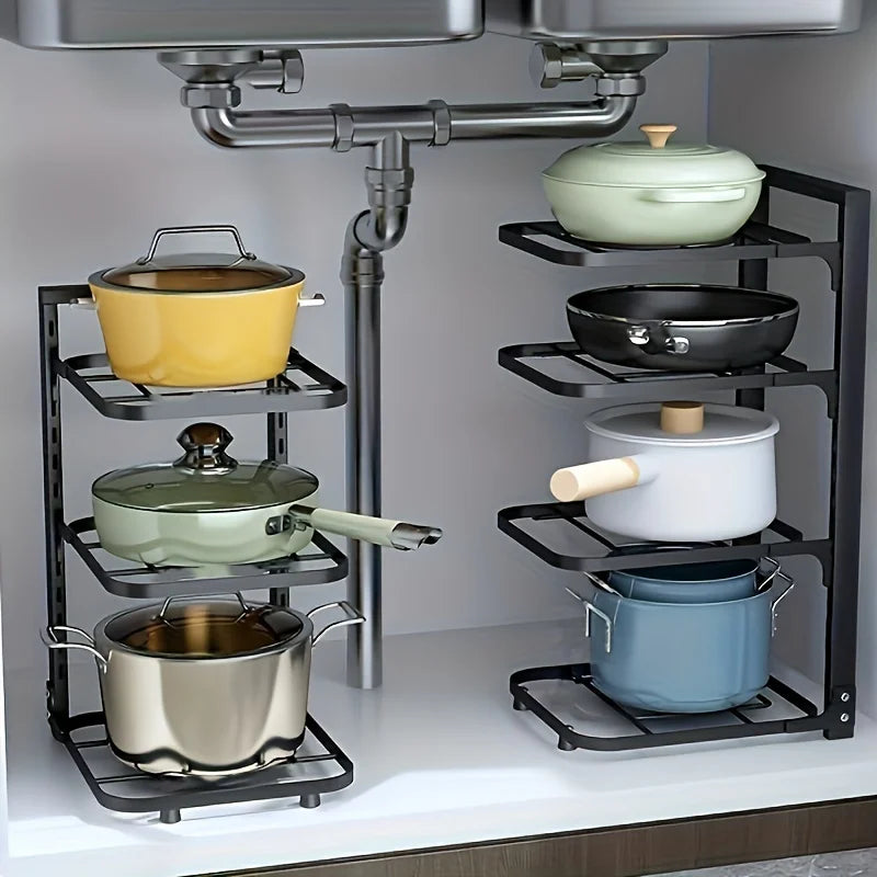 Organizador de estante de ollas ajustable, estante de almacenamiento de ollas de acero inoxidable para cocina, organizador de ollas y sartenes para el hogar multicapa para Cocina