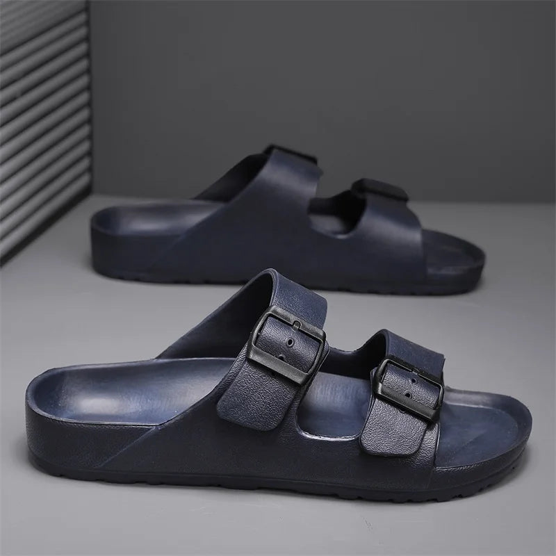 Zapatillas suaves ajustables de verano para hombre, chanclas planas de EVA con forma de nube, sandalias ligeras antideslizantes de Color sólido para playa de talla grande