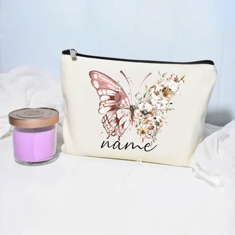 Bolsa de maquillaje de mariposa, billetera personalizada con nombre, almacenamiento de lápiz labial cosmético para mujer, regalo para amantes de las mariposas, minimonedero de moda