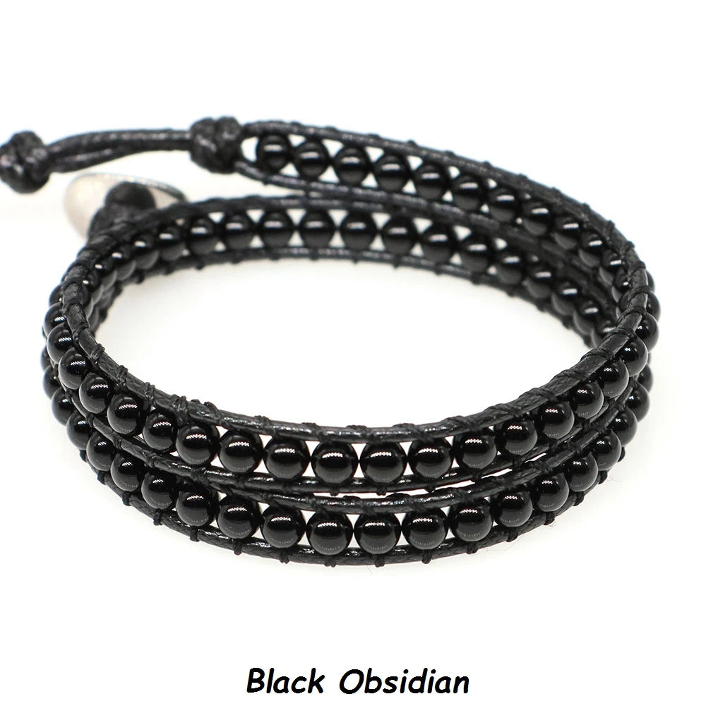 Pulsera de cuentas bohemias de piedra Natural, lapislázuli, 2 hebras, brazalete tejido de cuerda de cuero multicapa para mujeres y hombres, regalo de joyería