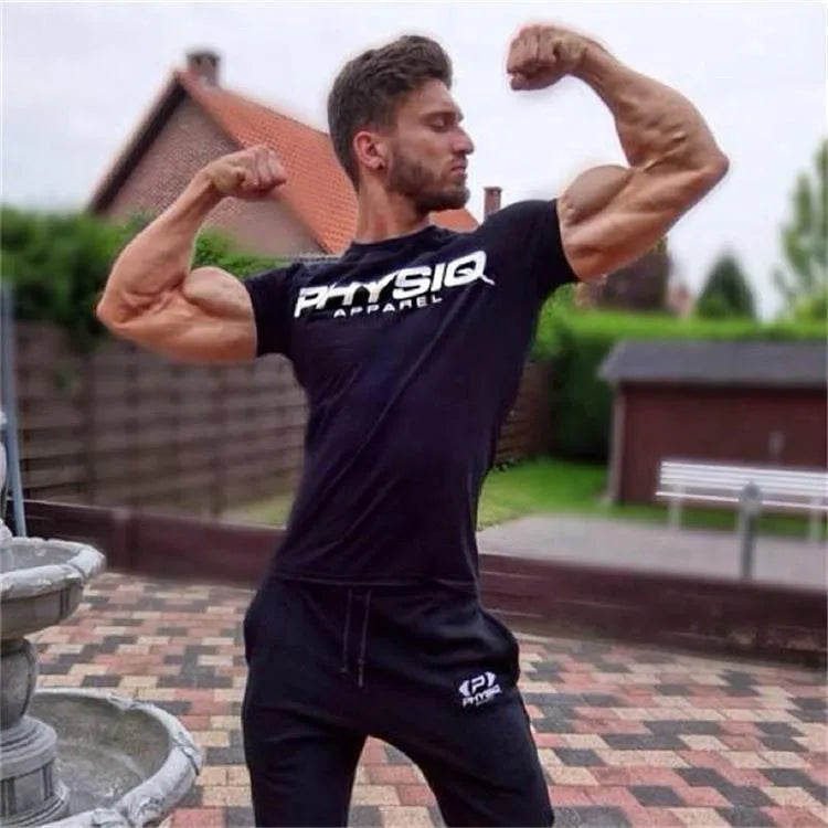 Camiseta de culturismo para hombre, camisetas de algodón ajustadas para Fitness, camisetas ajustadas de manga corta a la moda para hombre, camisetas, ropa