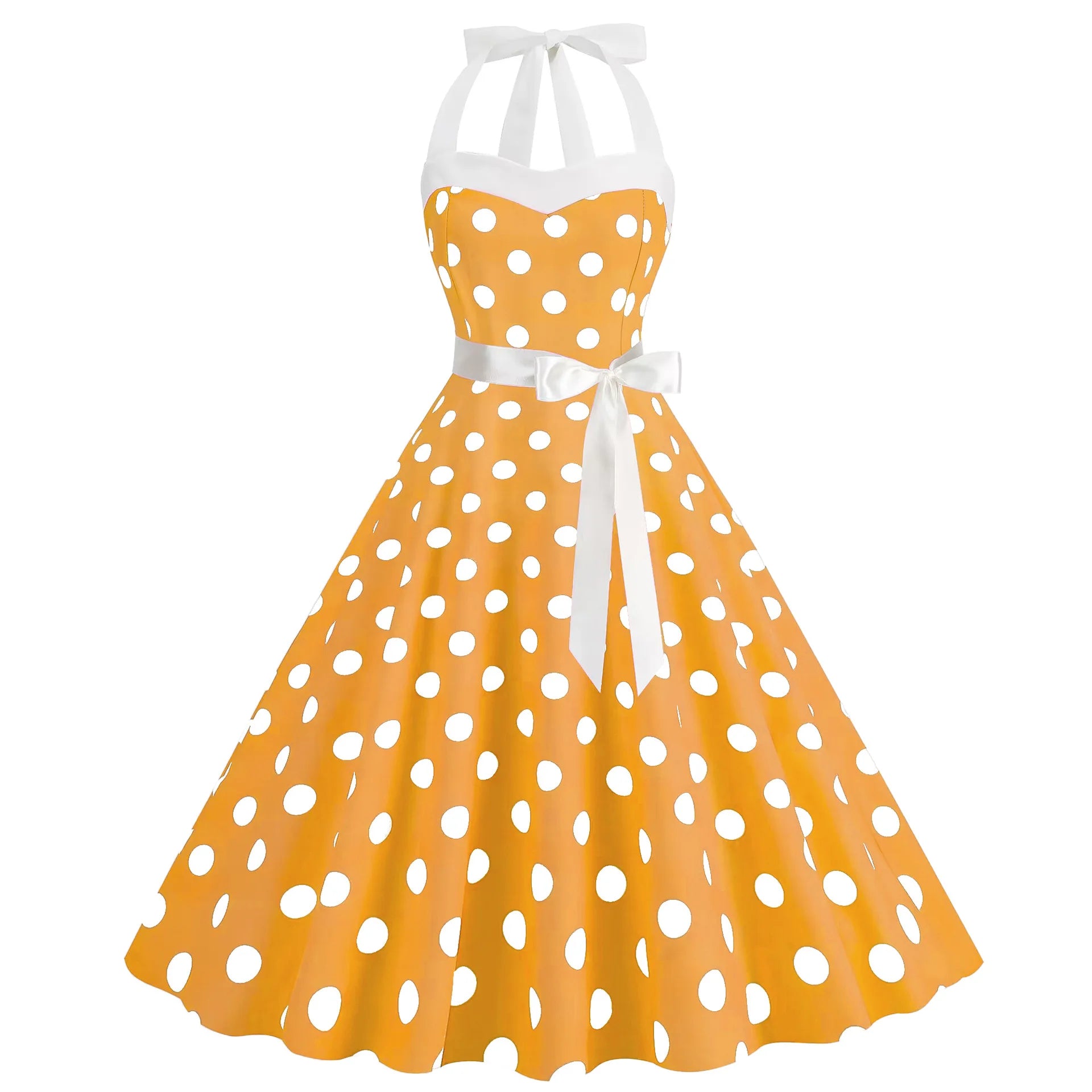 Elegante Vestido de Mujer con Estampado de Puntos, Estilo Hepburn de los Años 50 y 60, Vestido Vintage Sexy con Cuello Halter, Estilo Rockabilly Retro para Fiesta u Oficina, Vestido Pinup 2026
