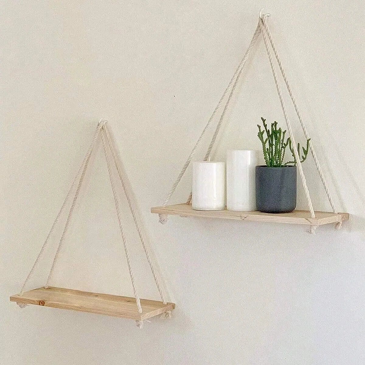 1 Uds. Decoración de pared, estante de almacenamiento para macetas con cuerda para colgar, estante de almacenamiento de madera para colgar en la pared, decoración colgante, decoración del hogar
