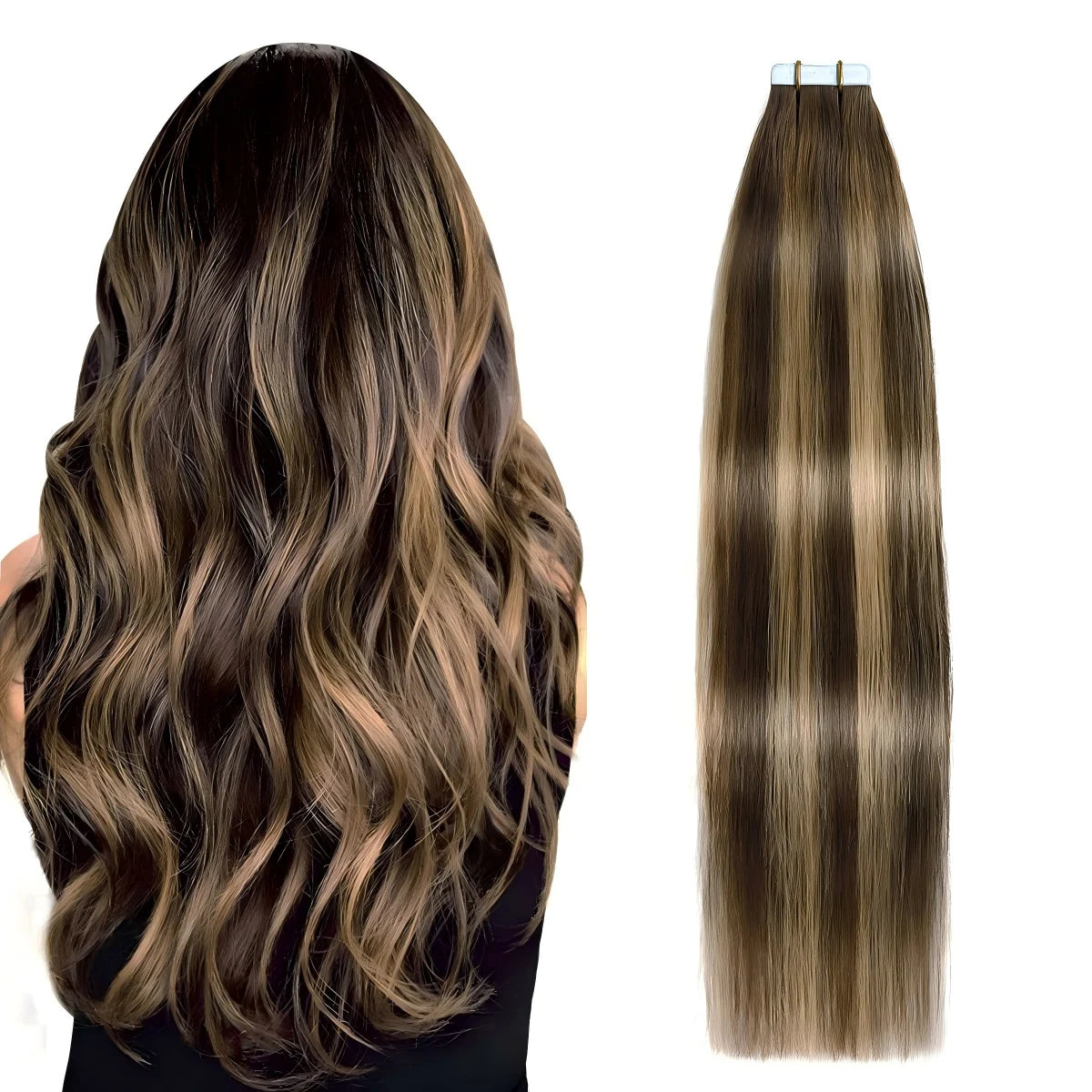 Extensiones de cabello con cinta Invisible, extensiones de cabello Remy Real para mujeres, postizos rectos de color rubio ceniza mezclado rubio platino