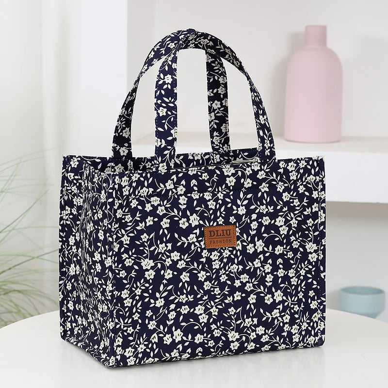 Bolso de mano grueso de gran capacidad con estampado de nailon de nuevo estilo, bolsa de almacenamiento para fiambrera semicerrada con cremallera portátil de trabajo, bolsa bento