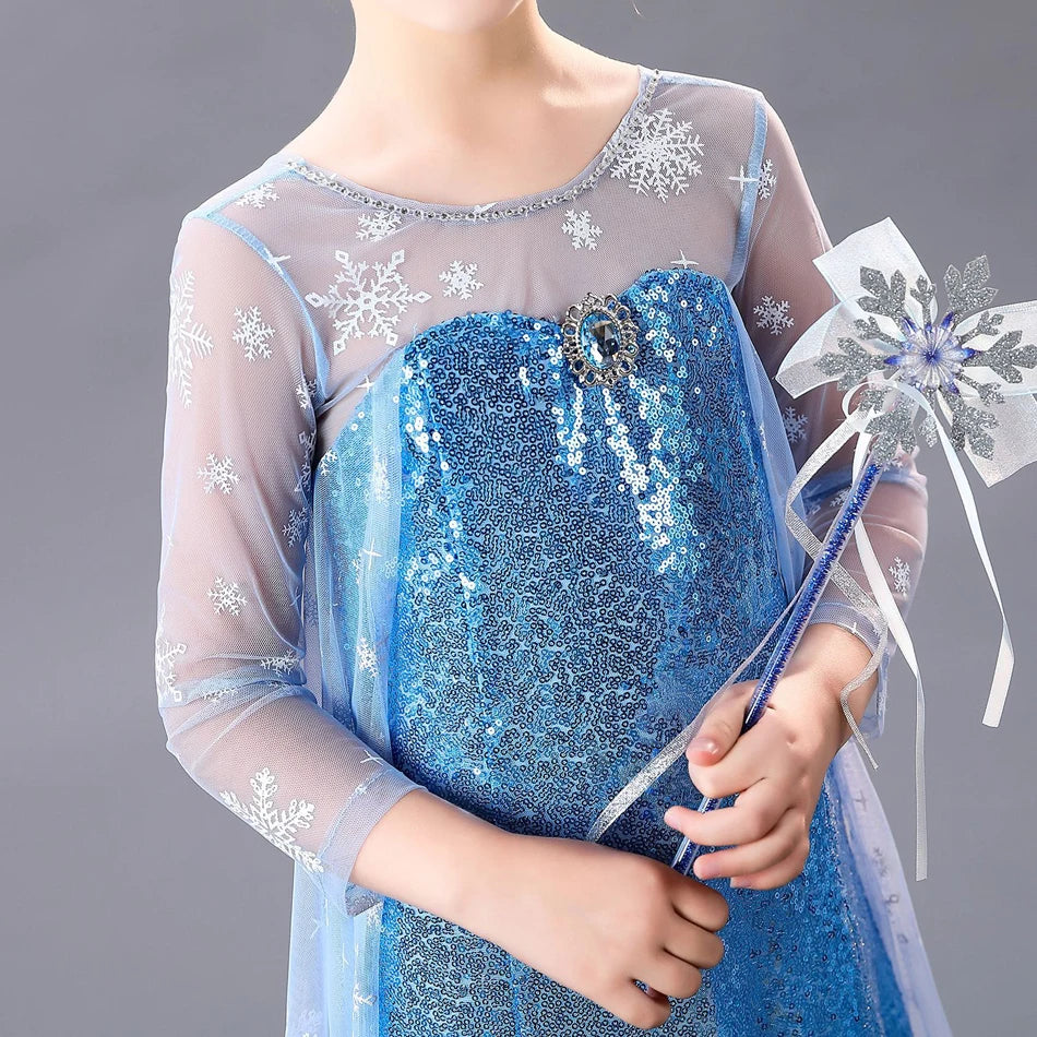 Vestido de Elsa para niñas, disfraz de Reina de la nieve, vestido de princesa para niños, Cosplay, fiesta de cumpleaños, ropa para niños, trajes de Carnaval y Pascua