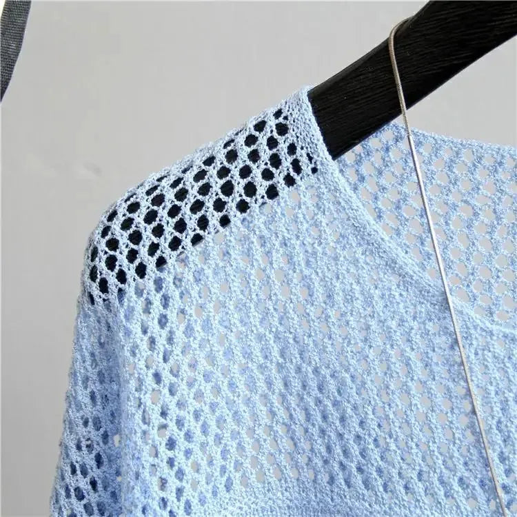 Primavera y novedad de verano, chaleco tejido de seda de hielo, Top calado, parte inferior fina, ropa de calle, camisa para mujer