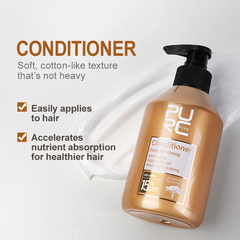 PURC-tratamiento para el cabello dañado, aceite de argán marroquí, aminoácido, queratina, suavizante, champú sin sulfato, acondicionador, juego de cabello para coche