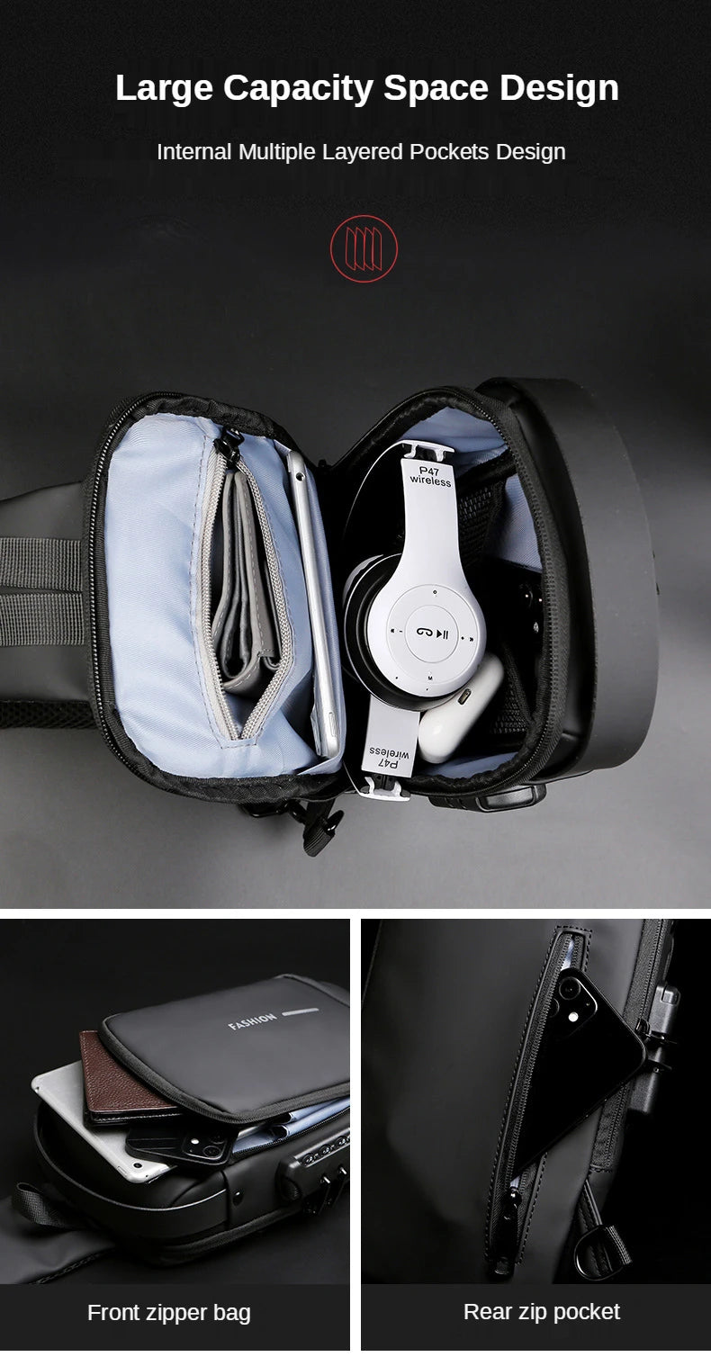 Bolso cruzado de cuero PU para hombre, bandolera clásica antirrobo, bolso de pecho multifuncional, nueva marca de diseñador
