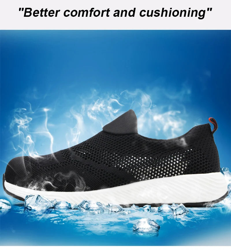 Zapatillas de trabajo ligeras de malla de verano, zapatos de seguridad protectores con punta de acero para el trabajo, zapatos de construcción transpirables para hombres y mujeres, botas de trabajo para hombres