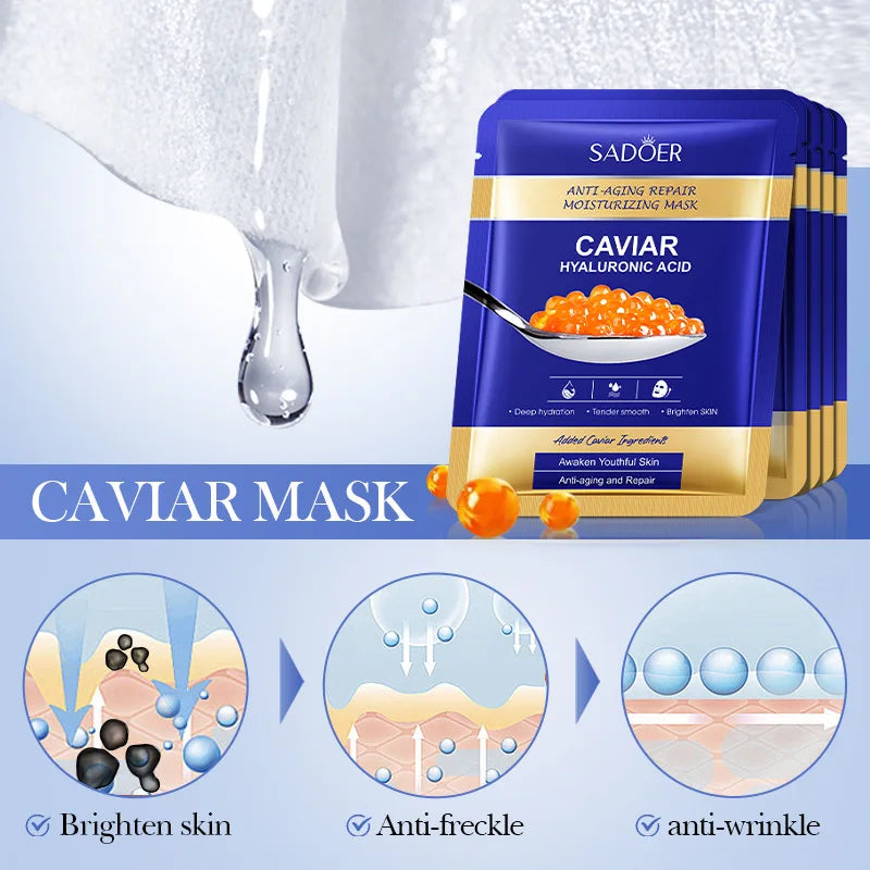 5 uds SADOER Caviar ácido hialurónico mascarillas faciales hidratantes brillo reafirmante mascarilla Facial hidratante productos para el cuidado de la piel Facial