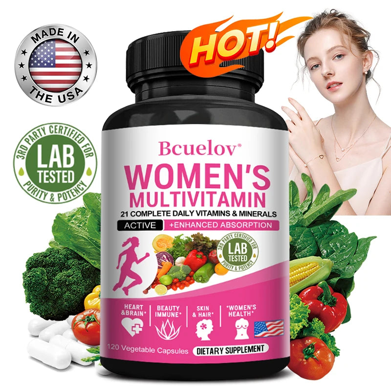 Multivitamínico Diario para Mujeres, con 21 Vitaminas y Minerales Completos para el Día a Día, Fórmula Eficiente para el Metabolismo y el Apoyo Inmunológico, 120 Cápsulas