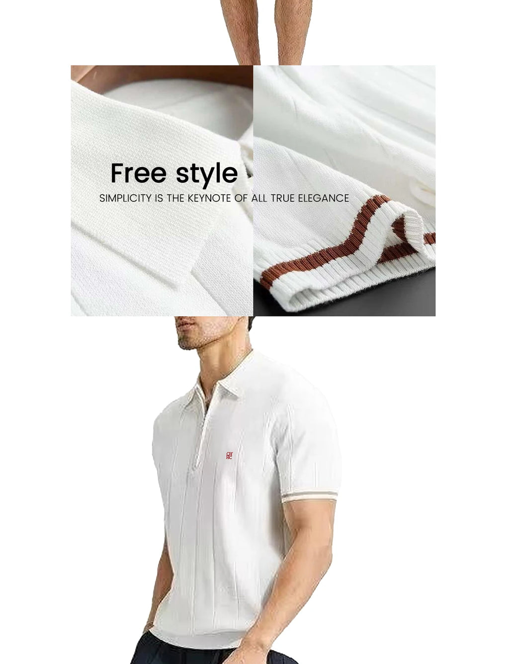 Camiseta Polo de Punto para Hombre CH, con Media Cremallera, Cuello Solapa, Manga Corta, Color Sólido, Casual, de Negocios, Transpirable, para Verano