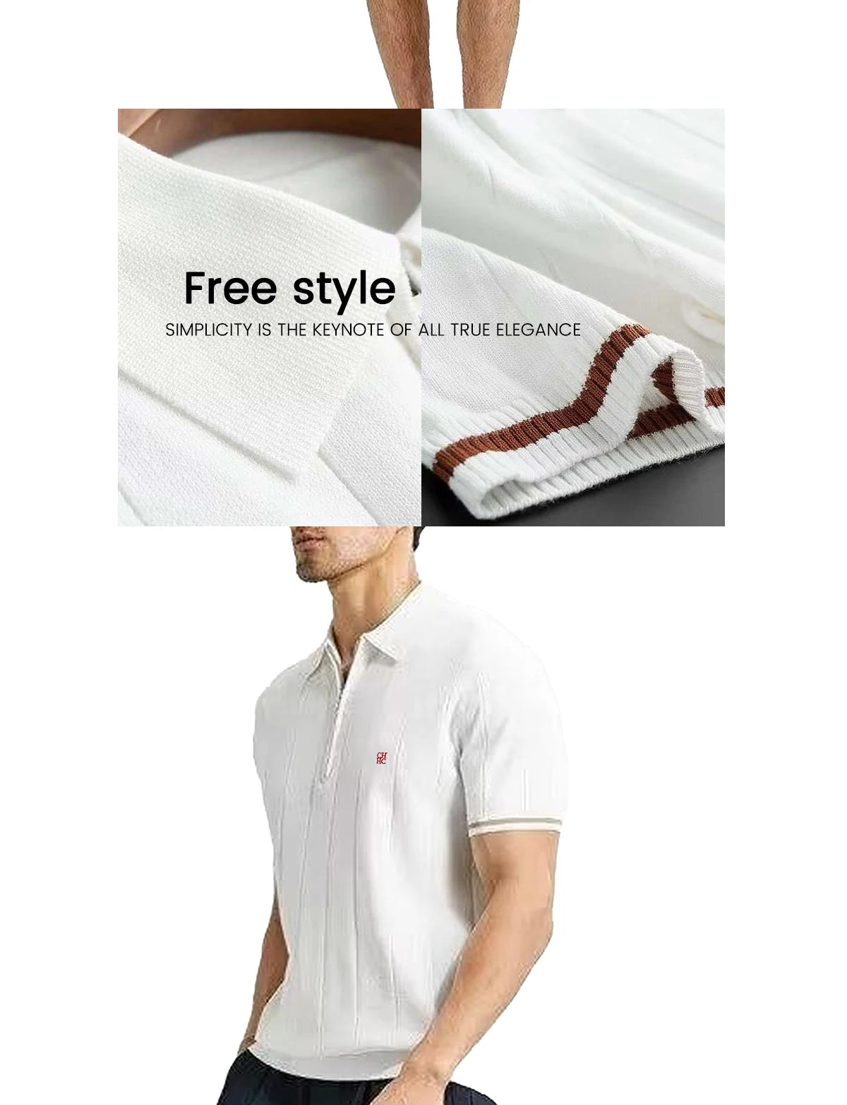 Camiseta Polo de Punto para Hombre CH, con Media Cremallera, Cuello Solapa, Manga Corta, Color Sólido, Casual, de Negocios, Transpirable, para Verano