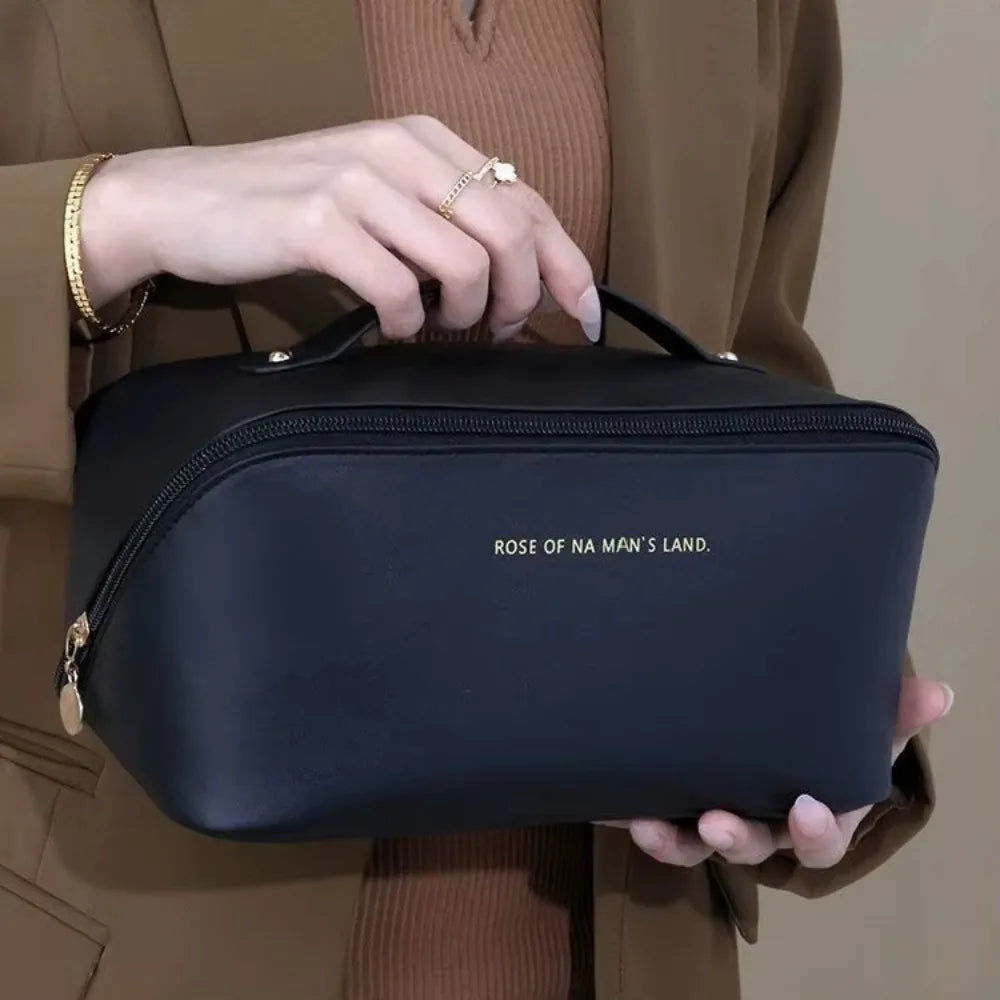 Bolsa de cosméticos de viaje grande para mujer, organizador de maquillaje de cuero, neceser femenino, estuche de maquillaje, bolsa de almacenamiento, caja de lujo para mujer