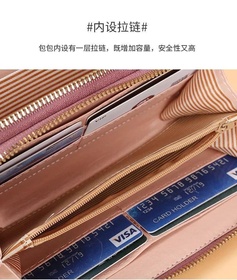 Cartera larga para mujer, monederos con borlas, tarjetero, billeteras con doble cremallera, bolso de mano de cuero Pu, bolso de lujo para dinero y teléfono