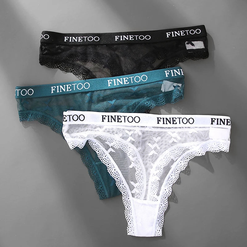 3 uds FINETOO Tanga para mujer bragas de encaje Tanga Sexy para mujer ropa interior de cintura baja comodidad sólida calzoncillos femeninos lencería S-XL