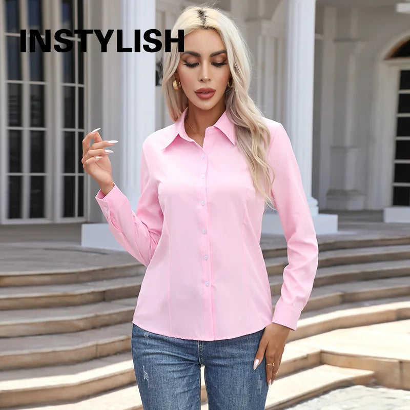 Blusa Elegante de Gasa con Botones para Mujer, Camisa Informal de Manga Larga con Cuello Camisero para Primavera y Verano, Blusa Tipo Túnica para Oficina