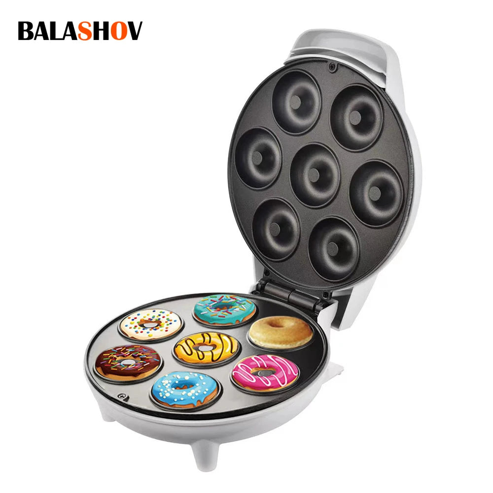 Mini máquina para hacer rosquillas, superficie antiadherente para niños, desayuno, aperitivos, postres, hace 7 donuts, electrodomésticos de Color blanco