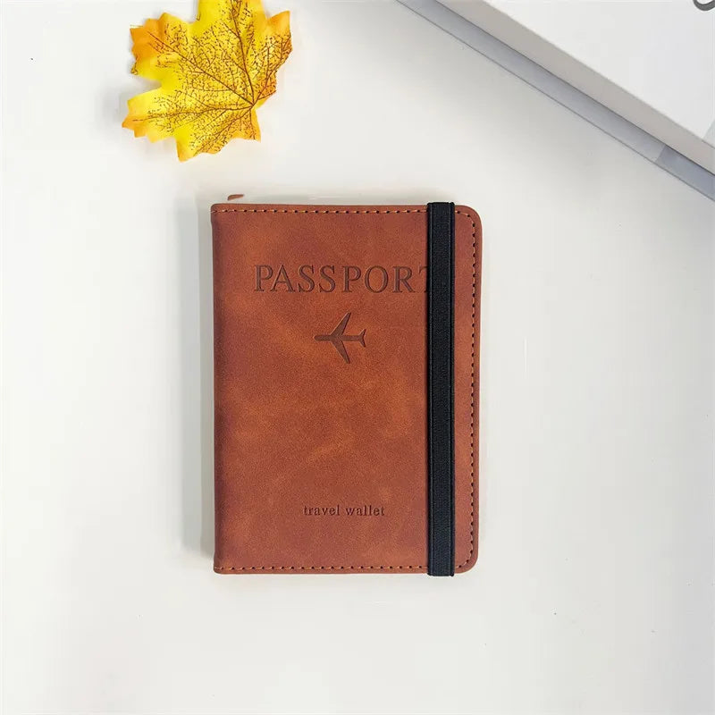 Fundas para pasaporte de negocios Vintage RFID para hombre y mujer, soporte multifunción para tarjetas bancarias de identificación, funda tipo billetera de cuero PU, accesorios de viaje