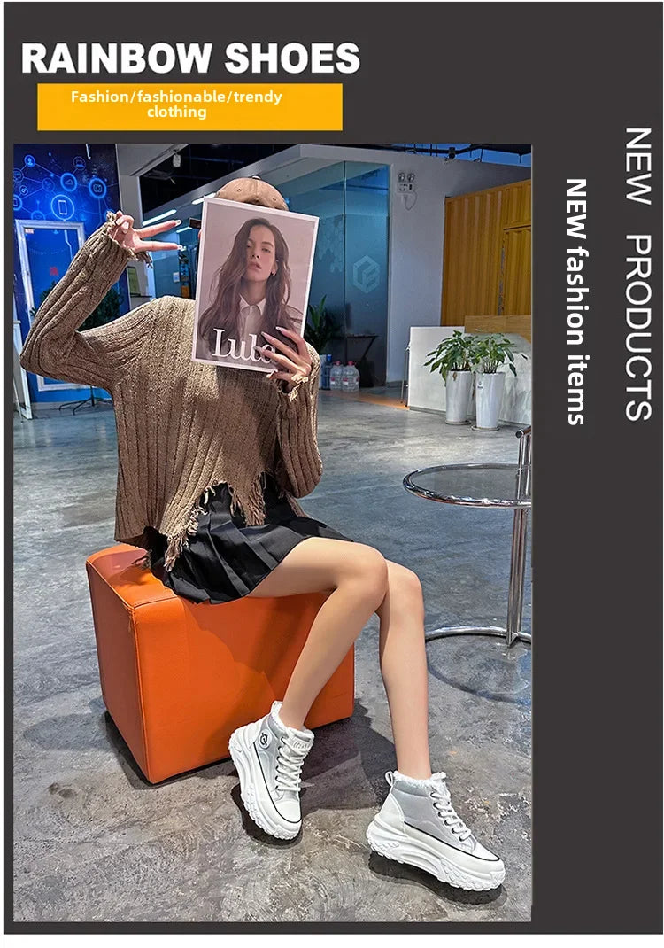 Botas planas de nuevo estilo para mujer, zapatos de algodón cálidos y gruesos con forro polar, zapatos blancos pequeños de alta calidad, Hx-q037, invierno 2023