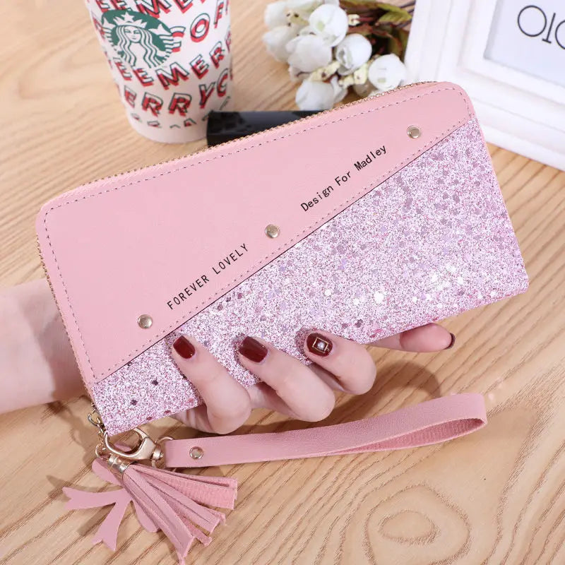 Carteras largas de cuero Pu a la moda para mujer, billetera con purpurina de retales de lentejuelas, monedero, billeteras femeninas, regalos para niñas