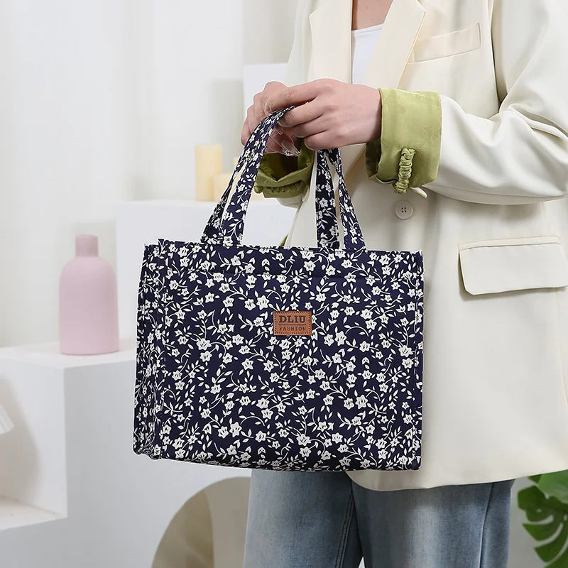 Bolso de mano grueso de gran capacidad con estampado de nailon de nuevo estilo, bolsa de almacenamiento para fiambrera semicerrada con cremallera portátil de trabajo, bolsa bento