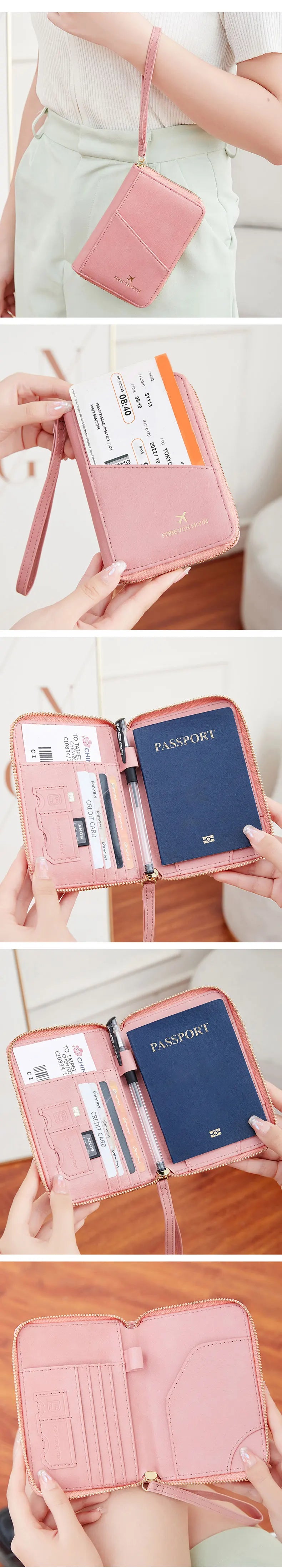 Nueva bolsa de pasaporte retro para hombres y mujeres, funda de pasaporte de moda RFID, accesorios de viaje con clip para pasaporte de cuero multifuncional