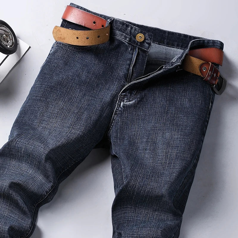 Primavera otoño hombres de negocios Jeans Casual recto estiramiento moda clásico negro cielo azul gris trabajo Denim pantalones marca ropa