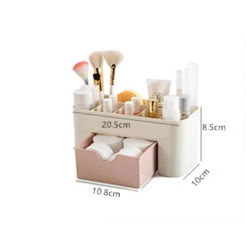 Caja organizadora de maquillaje con cajón, hisopo de algodón, estuche de almacenamiento para lápiz labial, soporte para brochas, plástico Acrílico