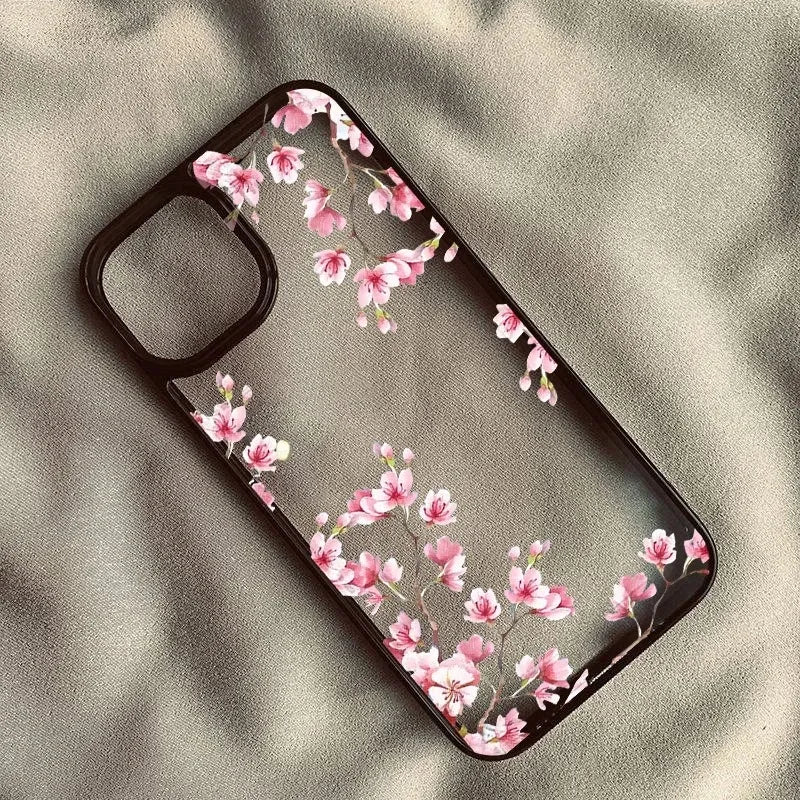 Funda de teléfono con flor de Magnolia rosa para iPhone 17 16 15 14 11 13 12 Pro Max 7or 8 SE 17Air Plum Blossom, cubierta dura transparente a prueba de golpes